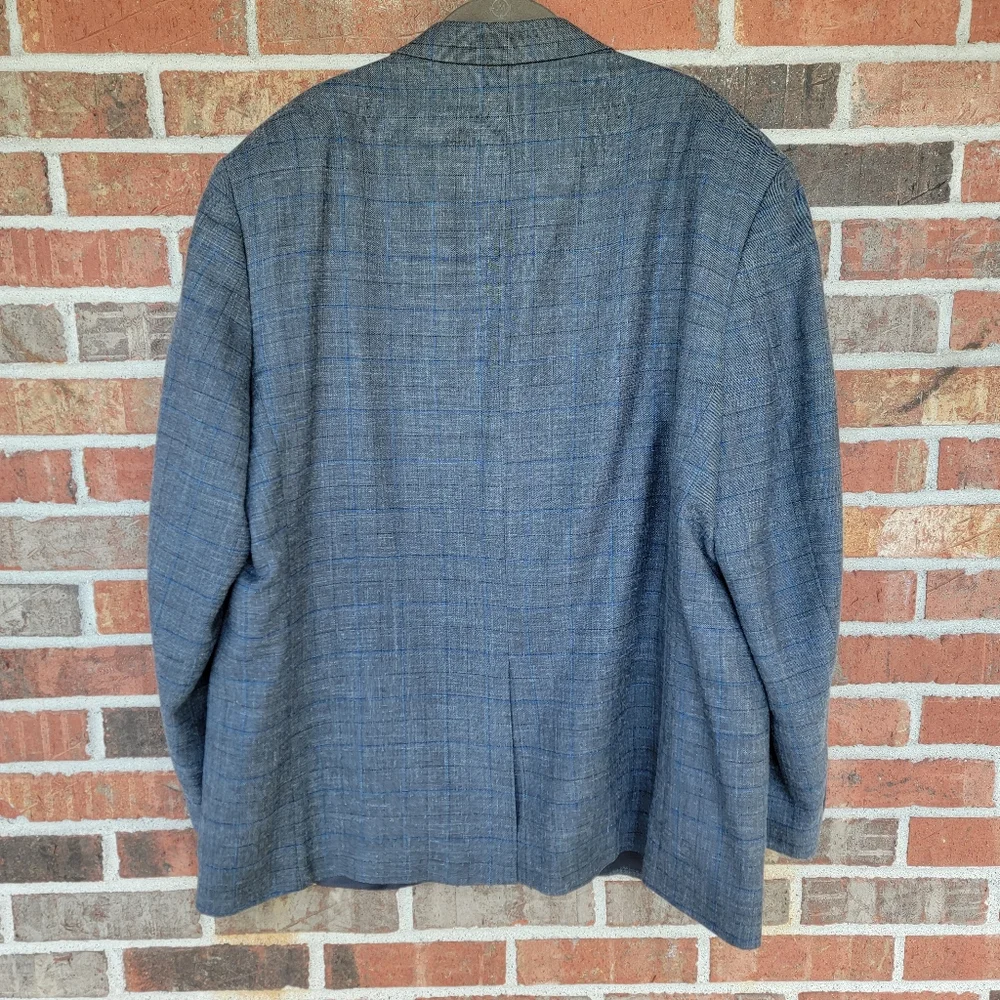 Lauren Ralph Lauren by Macy's  Grey & Blue Plaid Silk & Wool Sports Jacket 48R